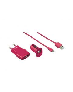 Komplet punjac Micro USB: kucni, auto, USB, pink